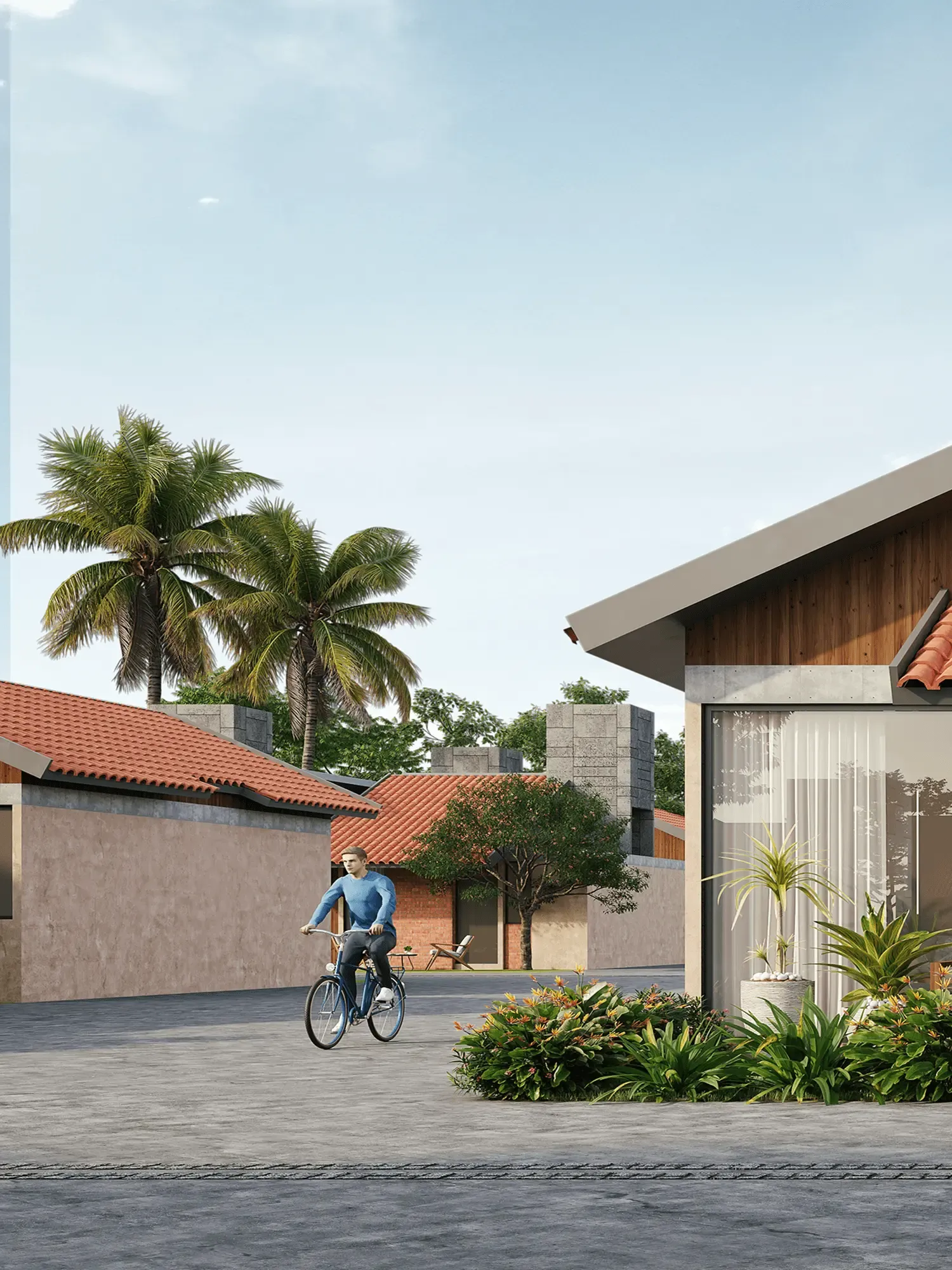 Architectural render of a tree-lined street of villas at Stonecraft Nirvana