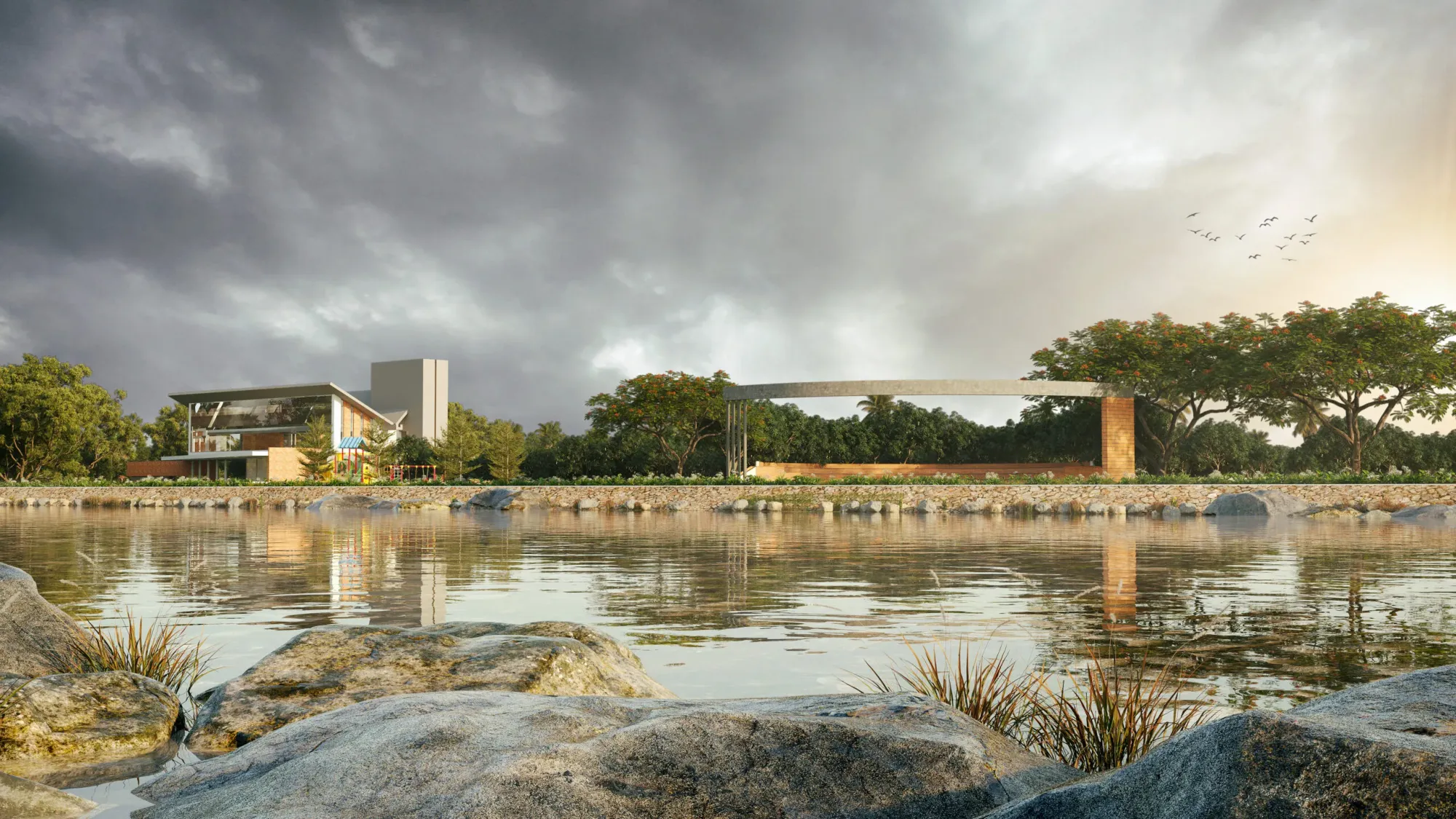 Lake-facing garden rendering