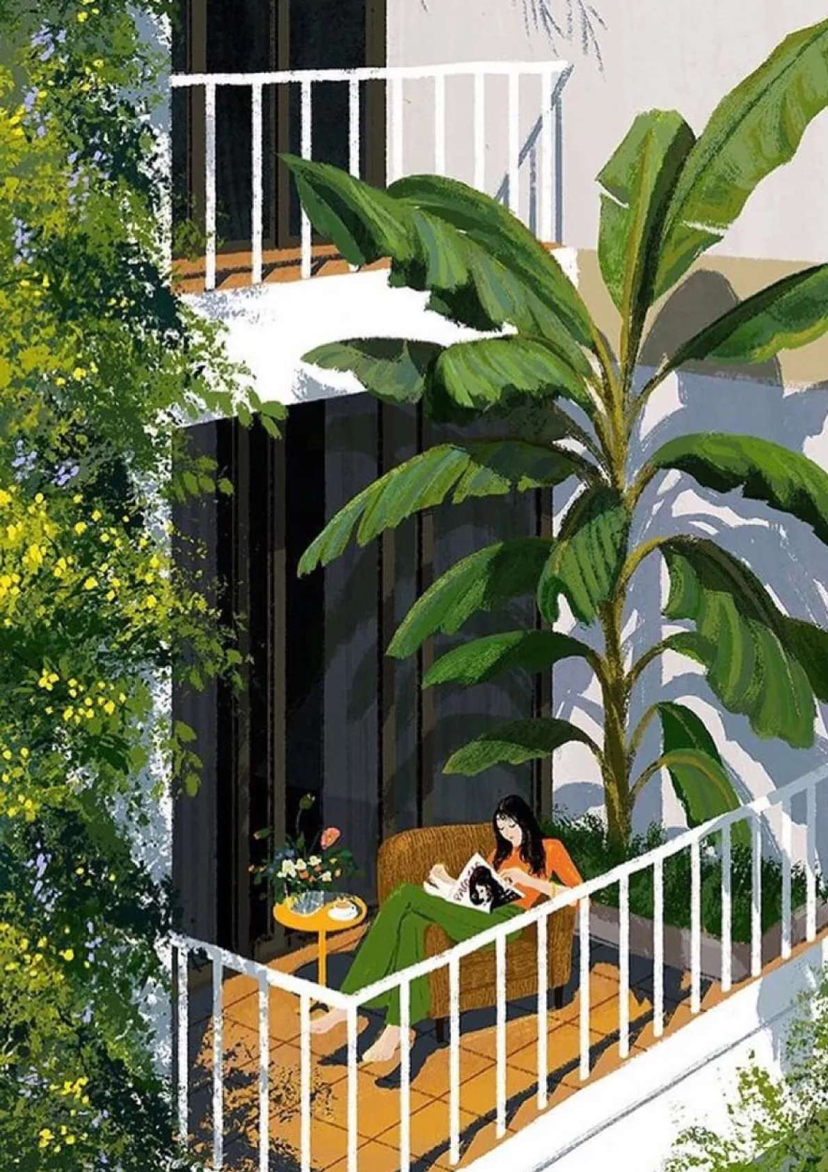 Illustration of a planted balcony with a banana plant at Woods at Banjara Hills