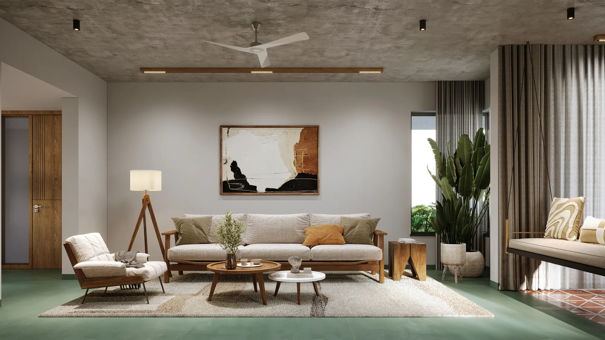 Illustrative living room rendering at Woods at Banjara Hills
